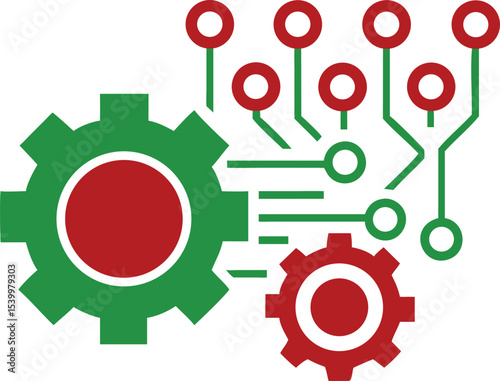 Artificial intelligence and engineering concepts featuring gears and circuitry visual