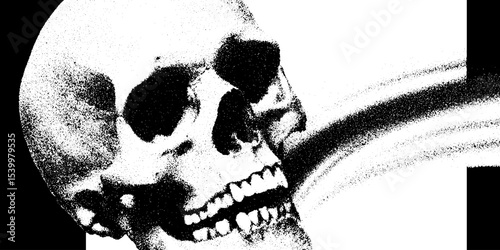 Cosmic skull with vine tendrils in high contrast black and white art