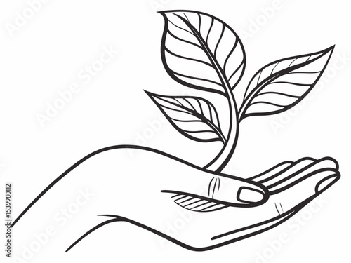 Creative Clean Line Art Icon Of A Leaf Growing Out Of A Han Symbol