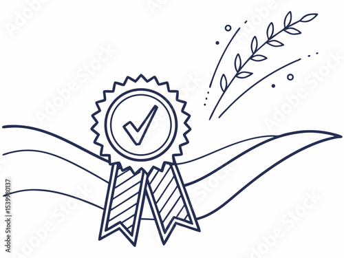 Creative Minimal Line Icon Of A Medal With A Ribbon And Che Design