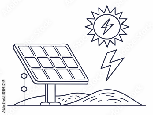 Creative Minimal Line Icon Of A Solar Panel With Sun And Li Icon