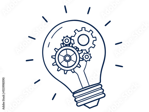 Creative Minimalist Vector Icon Of A Light Bulb With Gears Illustration