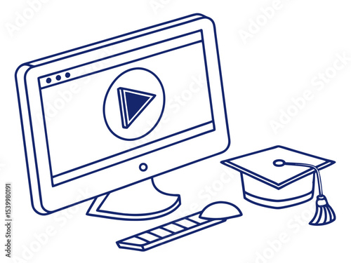 Creative Minimalist Vector Icon Of A Desktop Monitor With A Vector