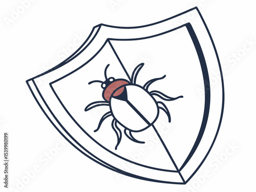 Creative Minimalist Vector Icon Of A Shield With A Bug Ins Illustration