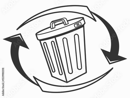 Elegant Minimalist Vector Icon Of A Recycling Bin With Ar Vector