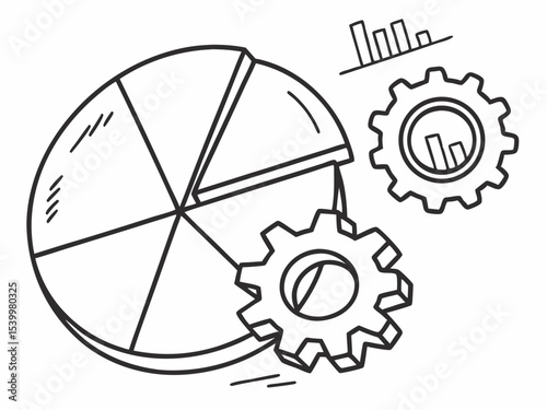 Elegant Simple Line Art Icon Of A Pie Chart With Gear Rep Vector