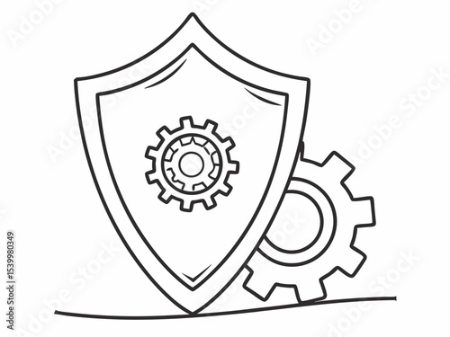 Elegant Simple Line Art Icon Of A Shield With A Gear Rep Vector
