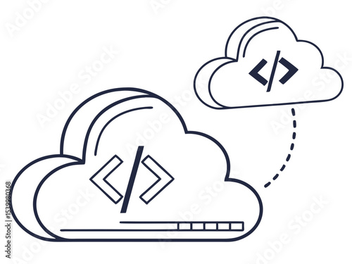 Minimalist Clean Line Art Icon Of A Cloud With Code Brackets Illustration
