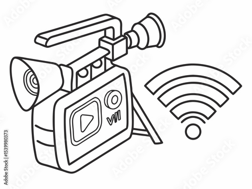 Elegant Simple Line Icon Of A Video Camera With A Play Bu Vector