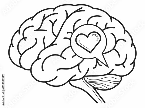 Elegant Simple Line Icon Of A Brain With A Heart Inside R Illustration