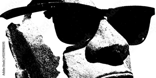 Cracked moai head with sunglasses and tribal tattoo design concept