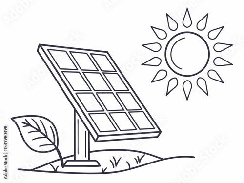 Minimalist Clean Line Art Icon Of A Solar Panel With Sun Ray Illustration
