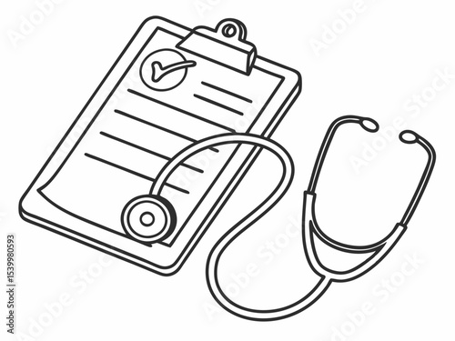 Modern Minimal Line Art Icon Of A Clipboard With A Stetho Illustration