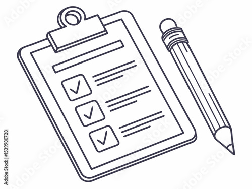 Professional Minimal Line Art Icon Of A Clipboard With A Checkl Symbol