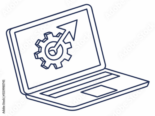 Professional Minimal Line Art Icon Of A Laptop With A Gear And Icon