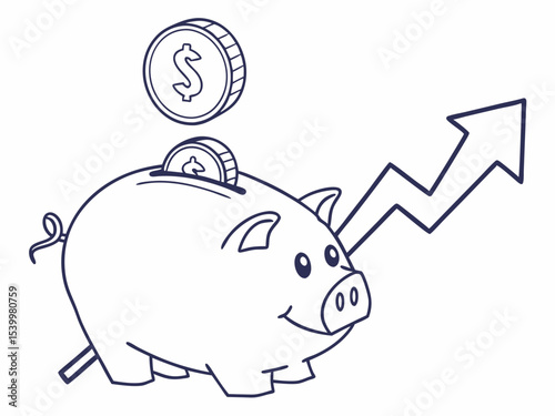 Professional Minimal Line Art Icon Of A Piggy Bank With A Coin Vector
