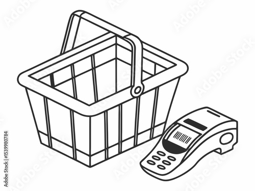 Professional Minimal Line Icon Of A Shopping Basket With A Barc Icon