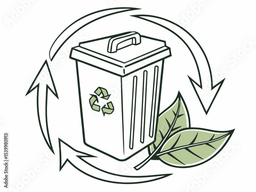 Stylish Clean Line Art Icon Of A Recycling Bin With Arrows Vector