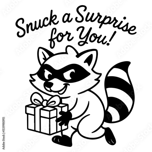 Cute Cartoon Raccoon Holding Gift Box - Funny Animal Mascot Vector Illustration