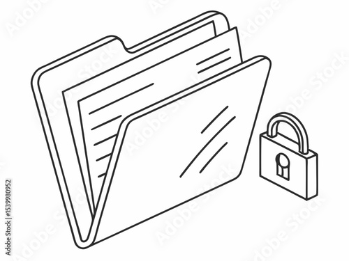Stylish Minimal Line Art Icon Of A Folder With A Lock And Icon