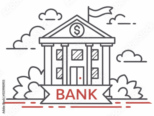 Stylish Minimal Line Art Icon Of A Bank Building With A Do Symbol