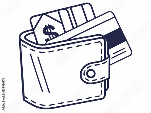 Stylish Minimal Line Icon Of A Wallet With Credit Cards St Symbol