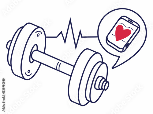 Stylish Minimal Vector Icon Of A Dumbbell With A Heart Ra Illustration