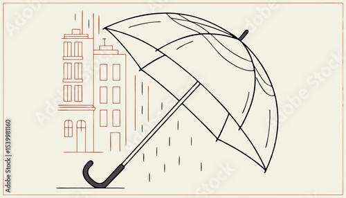 Unique transparent umbrella displayed against simple backdrop, showcasing elegance and utility during a rainy day in a vibrant urban setting 