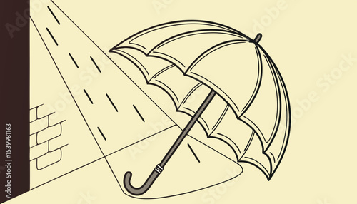Unique transparent umbrella displayed against simple backdrop, showcasing elegance and utility during a rainy day in a vibrant urban setting 