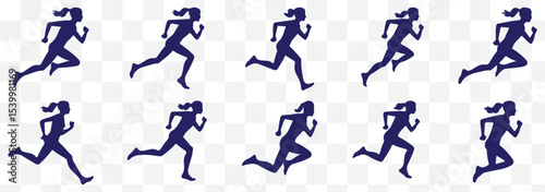 runner silhouette vector set, running woman sequence, motion, athletic vector illustration, dynamic jog, fitness movement animation eps 10