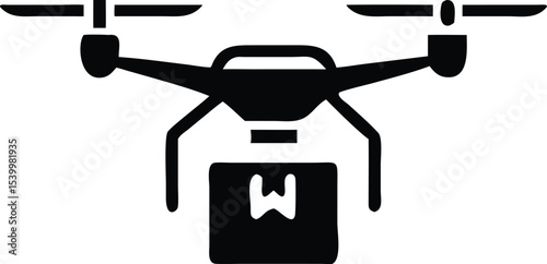 Futuristic drone with package delivering goods in the digital landscape