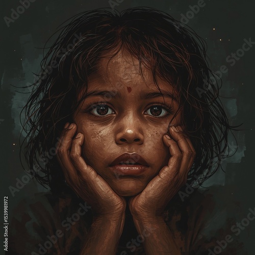 portrait of a sad poor, helpless girl street children, child abuse, children's rights, poverty & begging, military and child trafficking and social issue concept image