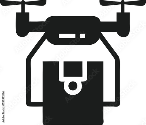 Drone delivery with package in silhouette vector shape for futuristic illustration