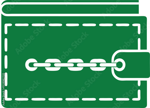 Stylized green wallet illustration with chain on a transparent background design