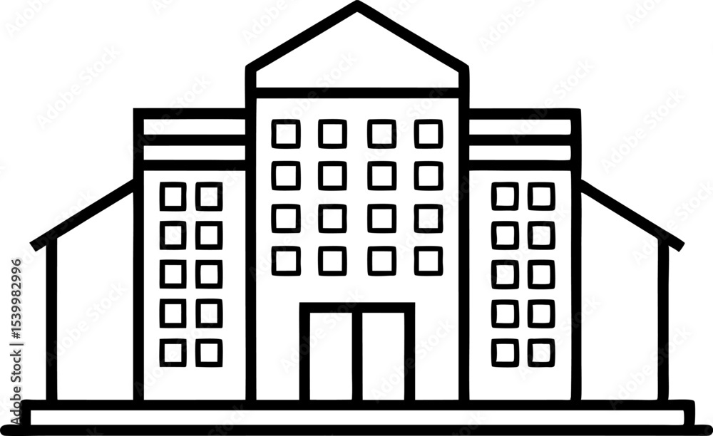 Hotel Building Icon Line Art Vector Illustration With White Background Hotel Building Icon Line Art Vector Illustration With White Background
