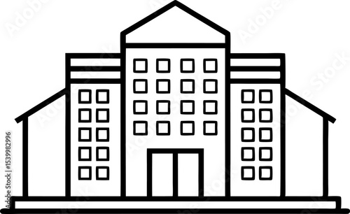 Hotel Building Icon Line Art Vector Illustration With White Background