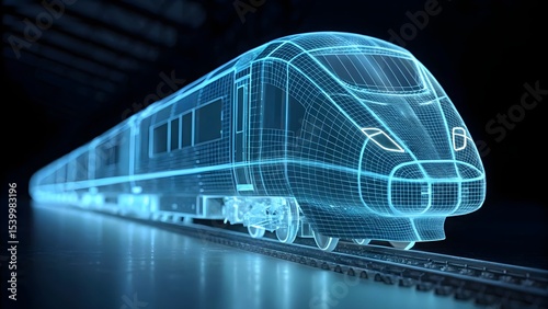 Futuristic high speed train digital wireframe model