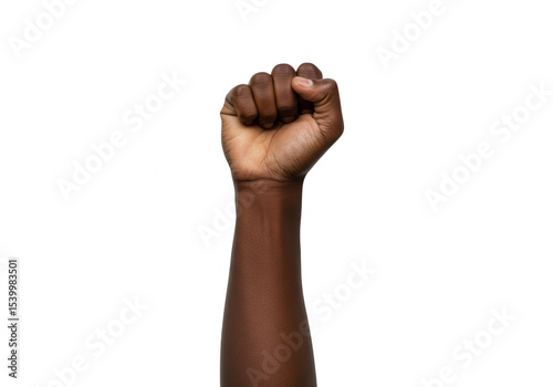 Black fist raised in protest isolated on transparent background