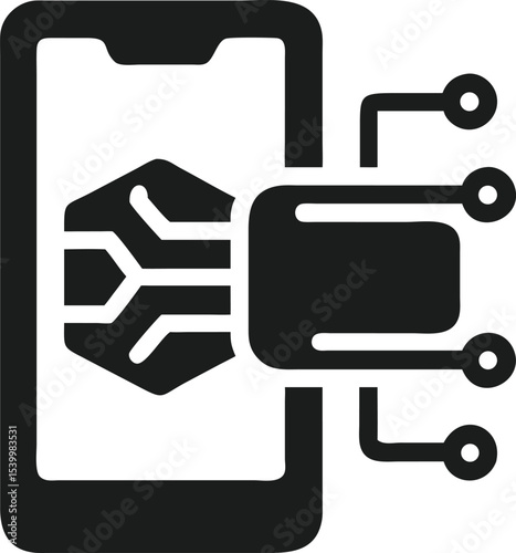 Digital wallet icon featuring neural processing with ai technology connection