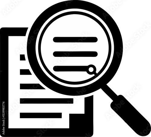 Magnifying Glass With Document Icon Line Art Vector Illustration