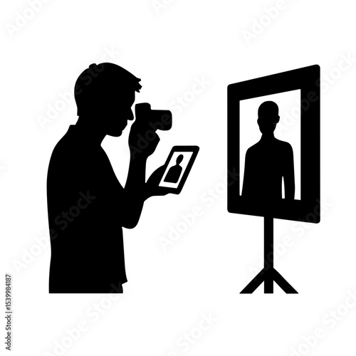 Photographer taking portrait with camera while showing reference image  