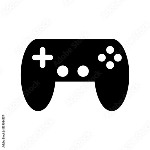 Game controller icon, Black gaming pad symbol, Video game joystick vector, Console controller silhouette, Gaming device graphic, Play icon design, Minimal gamepad illustration, vector illustration.