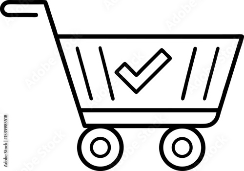 Shopping Cart With Check Icon Line Art Vector Illustration