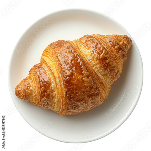 Golden croissant on white plate breakfast delight home kitchen food photography top view culinary art