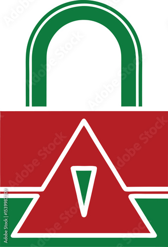 Ai mind symbol featuring lock with red alert sign on white background