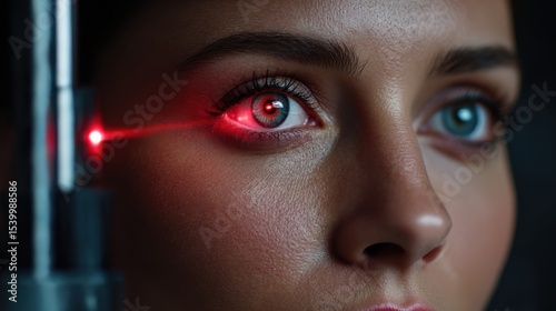 Laser eye treatment procedure with a focused patient in a clinical setting during the day