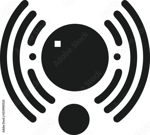 Black silhouette design of a connected sensor with radiating wave patterns
