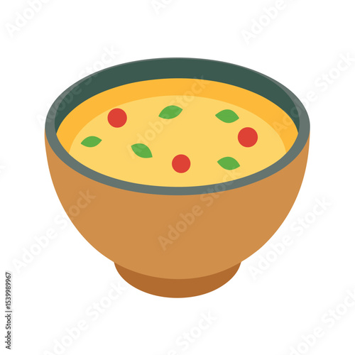 Baked potato soup topped with cheese and chives Vector illustration
