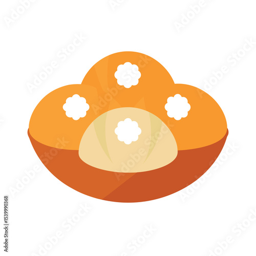 Baked scallops with parmesan cheese in dish Vector illustration