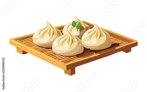 Classic Dumplings on Square Wood - Vector Illustration
